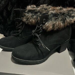 Elegant Black Faux Fur Ankle Booties